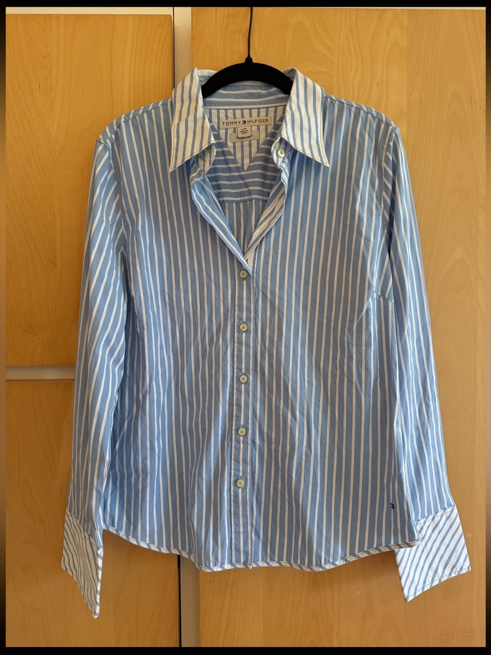 Tommy Hilfiger Blue White Striped Stretch Shirt Women’s Large